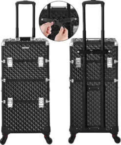 Merkloos Trolley, Make-up Koffer, Cosmetische Koffer, Voor Nageldesign, Make-up Organizer, Koffer Met Draagtas, Zwart JHZ04B -Cosmetica Winkel 1005x1200 2