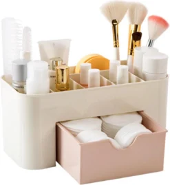 IBright Make-Up Organizer Met Lade - Cosmetica Opbergdoos - Bureau Organizer - Roze