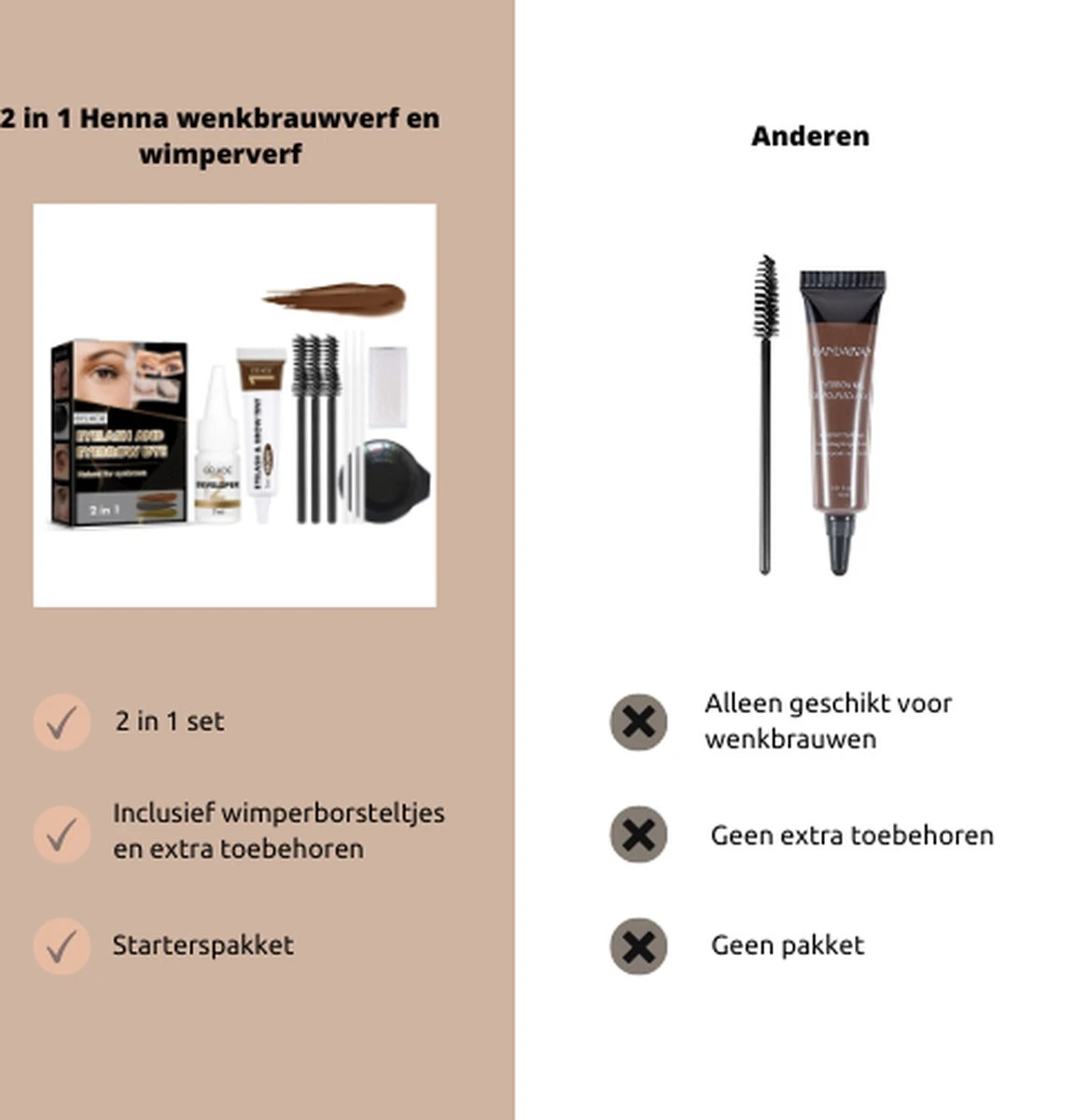 2 In 1 - Henna Wenkbrauwverf En Wimperverf - Bruin - Henna Brows - DIY Henna Brows Kit - Starterspakket 5 2 In 1 - Henna Wenkbrauwverf En Wimperverf - Bruin - Henna Brows - DIY Henna Brows Kit - Starterspakket - Afbeelding 5