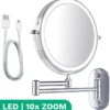 Make Up Spiegel Met Led Verlichting - 10X Vergroting - Wandspiegel Rond - Scheerspiegel Wandmodel - Badkamer - Douche - Chroom