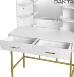 Dakta ® Luxe Make-Up Tafel Met Spiegel Met Verlichting | 2 Lades | Wit En Goud | Kaptafel 8 Dakta ® Luxe Make-Up Tafel Met Spiegel Met Verlichting | 2 Lades | Wit En Goud | Kaptafel -Cosmetica Winkel 1155x1200 3