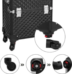 Merkloos Trolley, Make-up Koffer, Cosmetische Koffer, Voor Nageldesign, Make-up Organizer, Koffer Met Draagtas, Zwart JHZ04B -Cosmetica Winkel 1177x1200 4