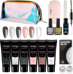 Luneya Polygel Kit - Black Pink Edition - 6 Kleuren - Polygel Nagels Starterspakket - Tasje - Incl. UV LED Lamp