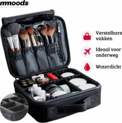 Mmoods Make-up Koffer – Make Up Tas Reizen – Makeup Organizer Verstelbaar -Beautycase Waterdicht – Make-up Tasje Voor Onderweg – Toilettas Voor Cosmetica Zwart