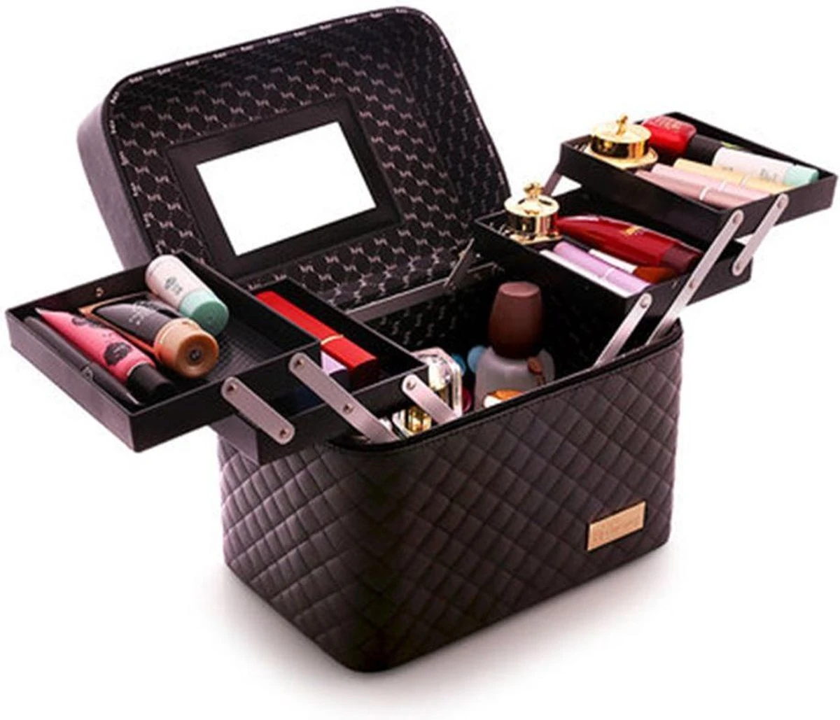 Make Up Koffer En Organizer - Beautycase Met Spiegel - Dames - Cosmetica En Visagie - Zwart 1 Make Up Koffer En Organizer - Beautycase Met Spiegel - Dames - Cosmetica En Visagie - Zwart