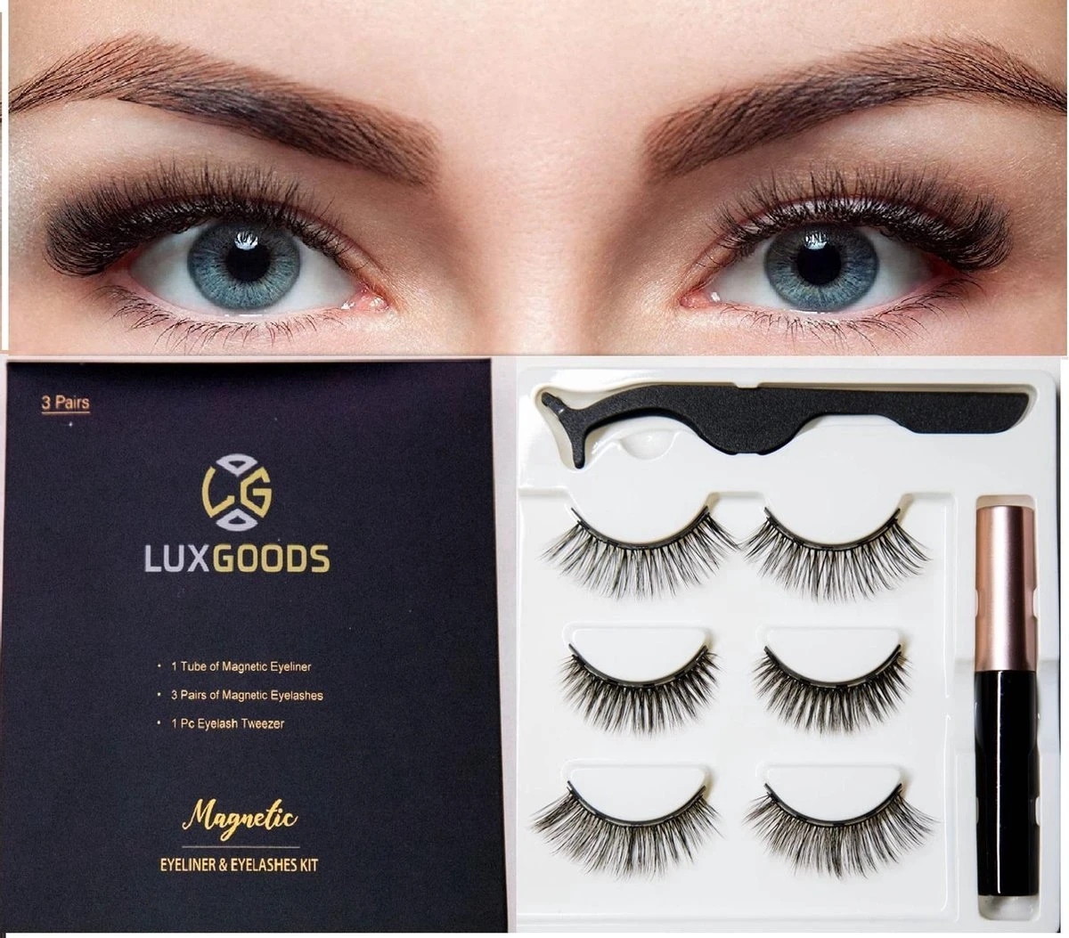 Luxgoods Magnetische Wimpers - Wimperset 3 Paar+ 1 Flesjes Eyeliner+ 1 Pencet - Herbruikbaar-magneet Wimpers -lashes-magnetic Lashes 1 Luxgoods Magnetische Wimpers - Wimperset 3 Paar+ 1 Flesjes Eyeliner+ 1 Pencet - Herbruikbaar-magneet Wimpers -lashes-magnetic Lashes