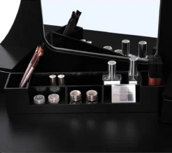 Merkloos Kaptafel, Kaptafel Met Grote Spiegel Zonder Frame, Toilettafel, Kaptafel, Voor Make-up, Gewatteerde Kruk, 5 Laden, Verplaatsbare Opbergdoos, Zwart RDT25BK -Cosmetica Winkel 1200x1064