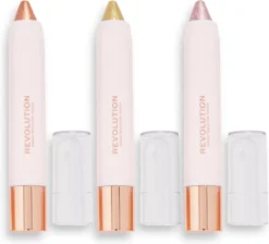 Makeup Revolution - Soft Glamour - Shimmer Shadow Stick Set - Oogschaduw Pencils - Soft Pink, Champagne Bronze Gold & Soft Green