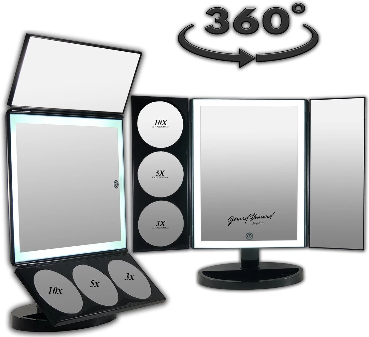 GROTE, Drieluik LED Make-up Spiegel Touch Knop En Dimmer 1, 3, 5 En 10 Maal Vergroting Inclusief Usb Kabel, Spiegels 4 GROTE, Drieluik LED Make-up Spiegel Touch Knop En Dimmer 1, 3, 5 En 10 Maal Vergroting Inclusief Usb Kabel, Spiegels - Afbeelding 4