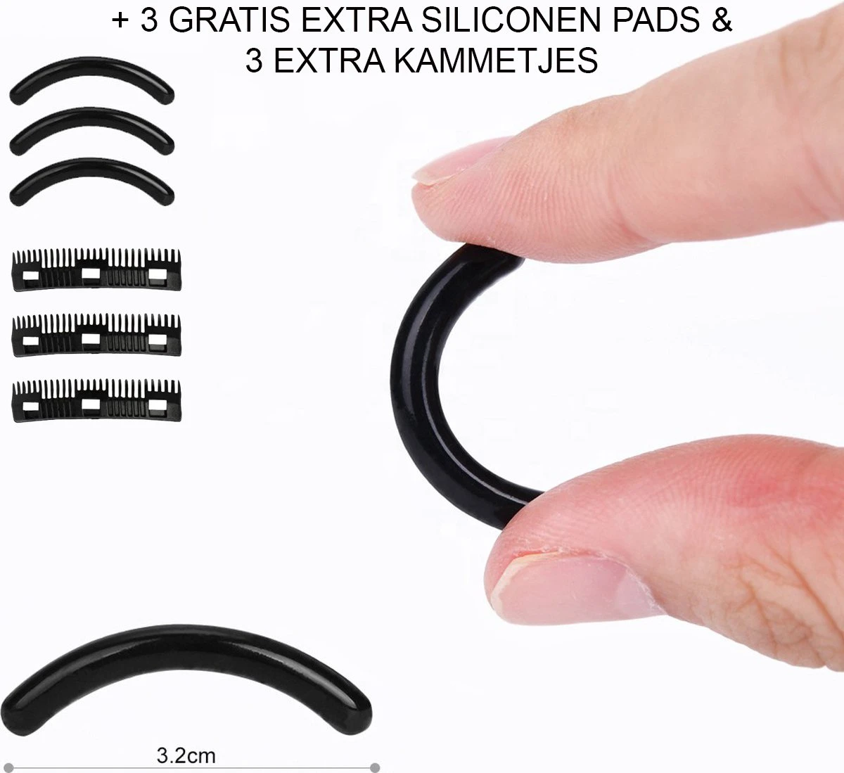 INTER-ESQUE® Wimperkruller - Eyelash Curler + 3x Gratis Extra Siliconen Pad & 3x Extra Kam - Zwart 5 INTER-ESQUE® Wimperkruller - Eyelash Curler + 3x Gratis Extra Siliconen Pad & 3x Extra Kam - Zwart - Afbeelding 5