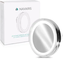 Navaris LED Make-up Spiegel - Vergrotende Cosmeticaspiegel - 360° Draaibaar - 5x Vergroting - Met Zuignap - Badkamerspiegel - Reisspiegel - Zilver -Cosmetica Winkel 1200x1112 2