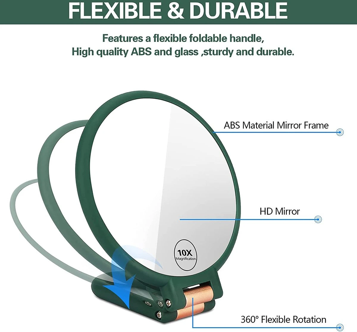FOGARI Handspiegel Met 1 X 10 X Vergroting, Dubbelzijdige Make-upspiegel, Draagbare Kleine Spiegel, Inklapbare Verstelbare Spiegel Met Handvat, Ronde Reisspiegel, Make-upspiegel, Tafelspiegel, 360 Graden Draaibaar 4 FOGARI Handspiegel Met 1 X 10 X Vergroting, Dubbelzijdige Make-upspiegel, Draagbare Kleine Spiegel, Inklapbare Verstelbare Spiegel Met Handvat, Ronde Reisspiegel, Make-upspiegel, Tafelspiegel, 360 Graden Draaibaar - Afbeelding 4