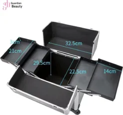 Kapper Koffer| Nagel | Visagist | Make-up | Cosmetica | Schminken | Trolley Stevig En Gemaakt Van Aluminium | 3 Delig | 8 Wielen | Bedekt Met Mooie Zilver Strips -Cosmetica Winkel 1200x1124 1