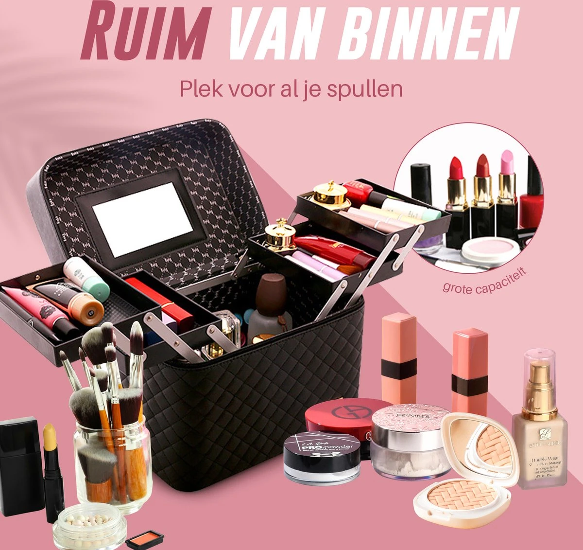 Make Up Koffer En Organizer - Beautycase Met Spiegel - Dames - Cosmetica En Visagie - Zwart 9 Make Up Koffer En Organizer - Beautycase Met Spiegel - Dames - Cosmetica En Visagie - Zwart - Afbeelding 9
