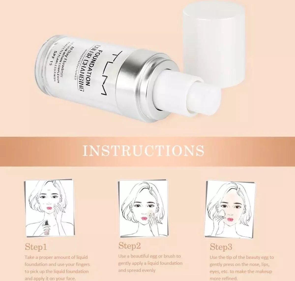 Merkloos 100% Originele Kleurveranderende Foundation Color Changing Foundation Past Zich Aan Aan De Huidskleur Met Spf 15 4 Merkloos 100% Originele Kleurveranderende Foundation Color Changing Foundation Past Zich Aan Aan De Huidskleur Met Spf 15 - Afbeelding 4