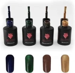 Merkloos #GLITTERSERIE - Influence Gellac - UV / LED Gellak - Gel Nagellak - Gel Lak - Valentijns Cadeau - Kado Voor Haar Vrouw - Valentijns Cadeau - Glitter / Blauw / Groen / Bruin / Rose Goud - Startersset - 4 X 10 Ml
