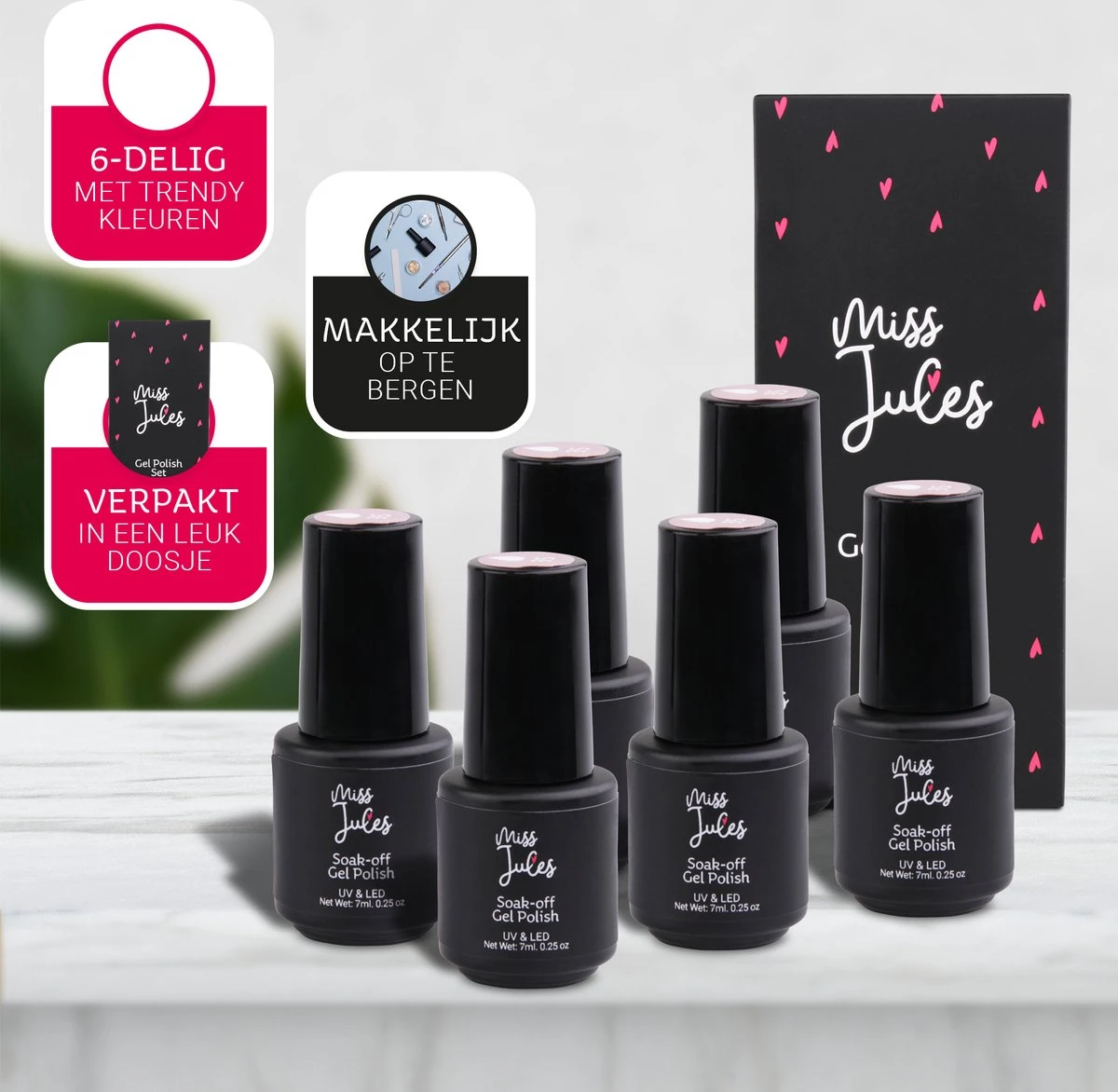 Miss Jules - 6-Delige Gellak Starterspakket - Nagellak - Kleur Roze & Glitter - Glanzend & Dekkend Resultaat 2 Miss Jules - 6-Delige Gellak Starterspakket - Nagellak - Kleur Roze & Glitter - Glanzend & Dekkend Resultaat - Afbeelding 2