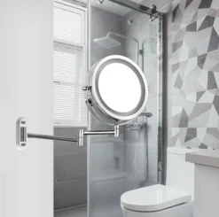 360° Draaibaar LED Scheerspiegel Met 5X Vergroting - 3 Lichtstanden - Dimstanden - Badkamerspiegel Met Natuurlijk Licht - Make-up Spiegel - Draadloos - Werkt Op Batterijen