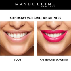 Maybelline SuperStay 24H Smile Brighters Lippenstift - 860 Crisp Magenta - Roze - Langhoudend -Cosmetica Winkel 1200x1196