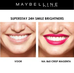 Maybelline SuperStay 24H Smile Brighters Lippenstift - 860 Crisp Magenta - Roze - Langhoudend -Cosmetica Winkel 1200x1197 6