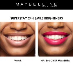 Maybelline SuperStay 24H Smile Brighters Lippenstift - 860 Crisp Magenta - Roze - Langhoudend -Cosmetica Winkel 1200x1197 7