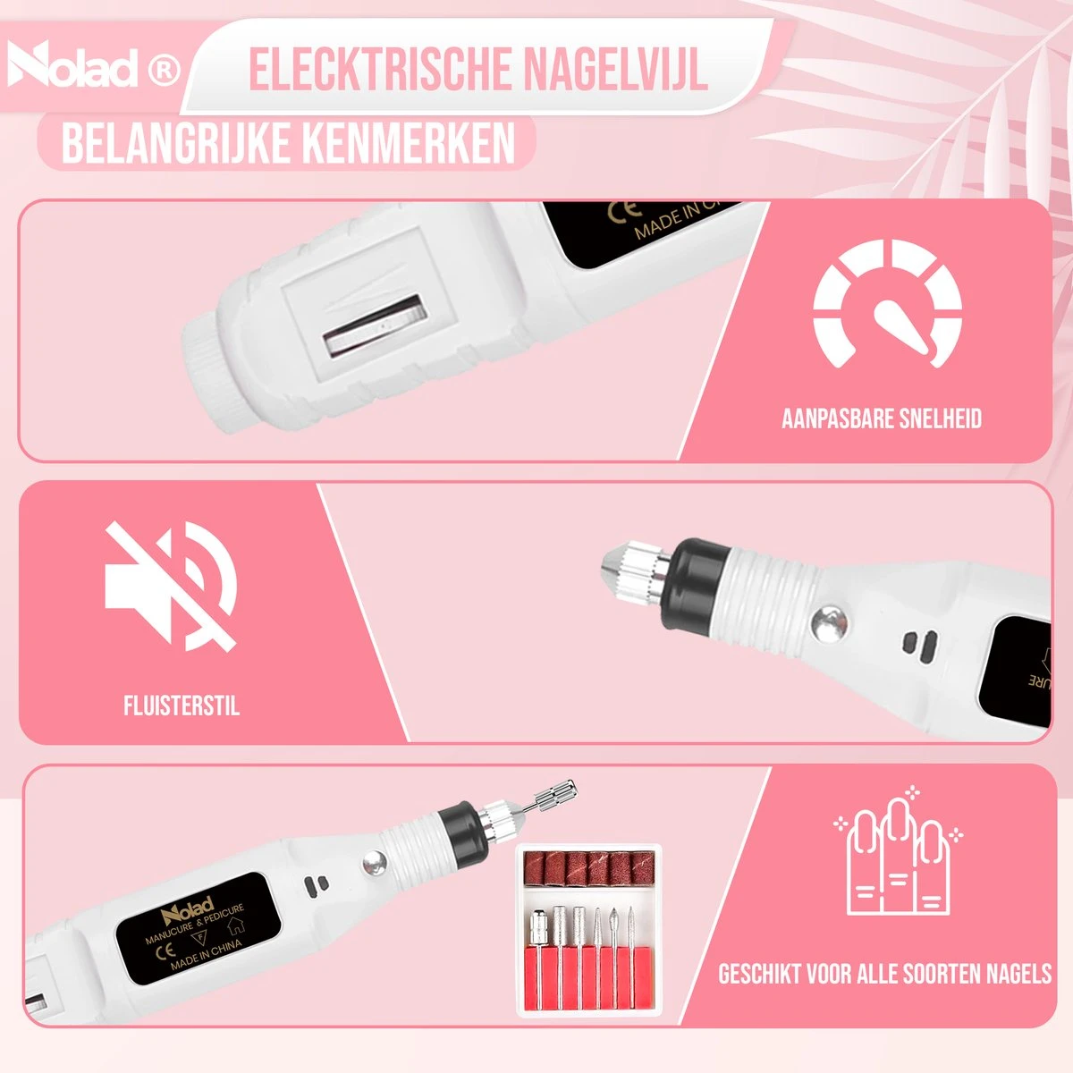 Nolad® Elektrische Nagelvijl - Nagelvijlen - Nagelaccessoires - Wit 9 Nolad® Elektrische Nagelvijl - Nagelvijlen - Nagelaccessoires - Wit - Afbeelding 9