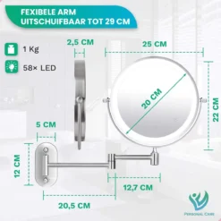 Make Up Spiegel Met Led Verlichting - 10X Vergroting - Wandspiegel Rond - Scheerspiegel Wandmodel - Badkamer - Douche - Chroom -Cosmetica Winkel 1200x1200 461