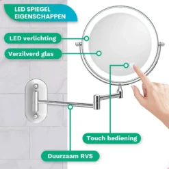 Make Up Spiegel Met Led Verlichting - 10X Vergroting - Wandspiegel Rond - Scheerspiegel Wandmodel - Badkamer - Douche - Chroom -Cosmetica Winkel 1200x1200 462