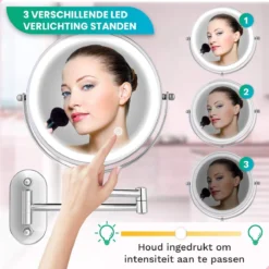 Make Up Spiegel Met Led Verlichting - 10X Vergroting - Wandspiegel Rond - Scheerspiegel Wandmodel - Badkamer - Douche - Chroom -Cosmetica Winkel 1200x1200 463
