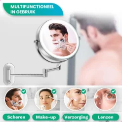 Make Up Spiegel Met Led Verlichting - 10X Vergroting - Wandspiegel Rond - Scheerspiegel Wandmodel - Badkamer - Douche - Chroom -Cosmetica Winkel 1200x1200 468