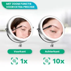 Make Up Spiegel Met Led Verlichting - 10X Vergroting - Wandspiegel Rond - Scheerspiegel Wandmodel - Badkamer - Douche - Chroom -Cosmetica Winkel 1200x1200 470
