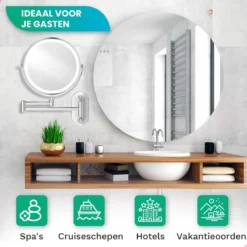 Make Up Spiegel Met Led Verlichting - 10X Vergroting - Wandspiegel Rond - Scheerspiegel Wandmodel - Badkamer - Douche - Chroom -Cosmetica Winkel 1200x1200 472