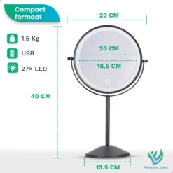 Personal Care Make Up Spiegel Met LED Verlichting - 10x Vergroting – Scheerspiegel - 3 Lichtstanden - Oplaadbaar - Zwart -Cosmetica Winkel 1200x1200 476