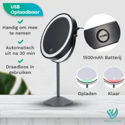 Personal Care Make Up Spiegel Met LED Verlichting - 10x Vergroting – Scheerspiegel - 3 Lichtstanden - Oplaadbaar - Zwart -Cosmetica Winkel 1200x1200 477