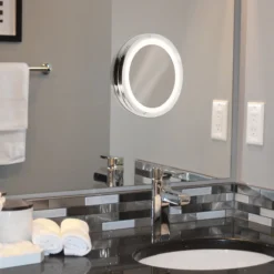 Navaris LED Make-up Spiegel - Vergrotende Cosmeticaspiegel - 360° Draaibaar - 5x Vergroting - Met Zuignap - Badkamerspiegel - Reisspiegel - Zilver -Cosmetica Winkel 1200x1200 494