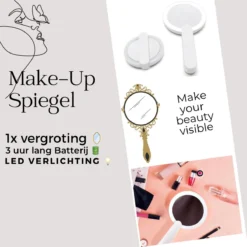 Merkloos Make Up Spiegel Met Led Verlichting - Verzorging Spiegel - Luxe Handspiegel - Zakspiegel - Sterke Handvat -Wit -Cosmetica Winkel 1200x1200 503