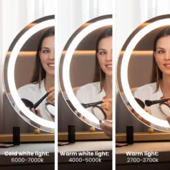 Nuvoo Make-up Spiegel - Visagie Spiegel - Hollywood Spiegel - Diameter 50cm - 3 Licht Tinten - Dimbaar - USB Telefoonoplader - Goud -Cosmetica Winkel 1200x1200 509