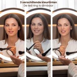 Nuvoo Make-up Spiegel - Visagie Spiegel - Hollywood Spiegel - Diameter 50cm - 3 Licht Tinten - Dimbaar - USB Telefoonoplader - Goud -Cosmetica Winkel 1200x1200 511