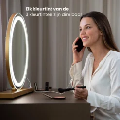 Nuvoo Make-up Spiegel - Visagie Spiegel - Hollywood Spiegel - Diameter 50cm - 3 Licht Tinten - Dimbaar - USB Telefoonoplader - Goud -Cosmetica Winkel 1200x1200 512