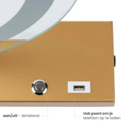 Nuvoo Make-up Spiegel - Visagie Spiegel - Hollywood Spiegel - Diameter 50cm - 3 Licht Tinten - Dimbaar - USB Telefoonoplader - Goud -Cosmetica Winkel 1200x1200 513