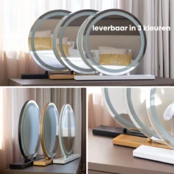 Nuvoo Make-up Spiegel - Visagie Spiegel - Hollywood Spiegel - Diameter 50cm - 3 Licht Tinten - Dimbaar - USB Telefoonoplader - Goud -Cosmetica Winkel 1200x1200 514