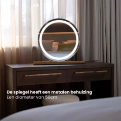 Nuvoo Make-up Spiegel - Visagie Spiegel - Hollywood Spiegel - Diameter 50cm - 3 Licht Tinten - Dimbaar - USB Telefoonoplader - Goud -Cosmetica Winkel 1200x1200 515
