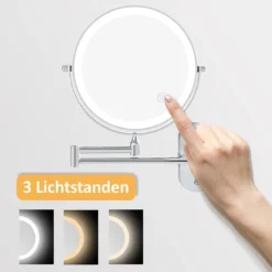 360° Draaibaar LED Scheerspiegel Met 5X Vergroting - 3 Lichtstanden - Dimstanden - Badkamerspiegel Met Natuurlijk Licht - Make-up Spiegel - Draadloos - Werkt Op Batterijen -Cosmetica Winkel 1200x1200 526