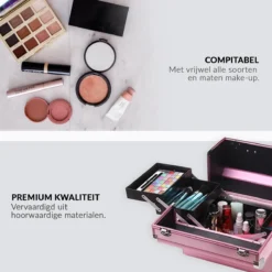 Confibel Cosmetica Koffer - Make Up Koffer Uitklapbaar - 5 Opbergbakken Make-up Koffer - Beautycase/Visagiekoffer /Cosmeticakoffer /Beautycase/ Nagelstylistekoffer - Roze -Cosmetica Winkel 1200x1200 599