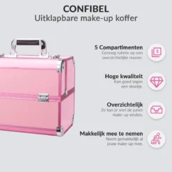 Confibel Cosmetica Koffer - Make Up Koffer Uitklapbaar - 5 Opbergbakken Make-up Koffer - Beautycase/Visagiekoffer /Cosmeticakoffer /Beautycase/ Nagelstylistekoffer - Roze -Cosmetica Winkel 1200x1200 600
