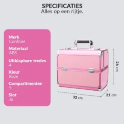 Confibel Cosmetica Koffer - Make Up Koffer Uitklapbaar - 5 Opbergbakken Make-up Koffer - Beautycase/Visagiekoffer /Cosmeticakoffer /Beautycase/ Nagelstylistekoffer - Roze -Cosmetica Winkel 1200x1200 602