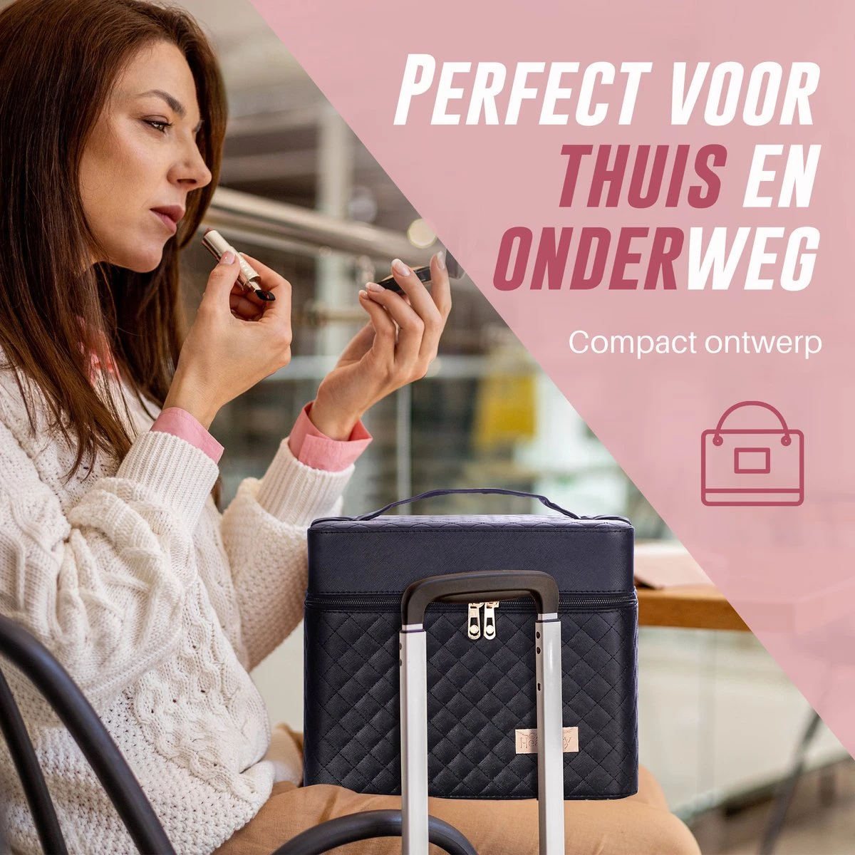 Make Up Koffer En Organizer - Beautycase Met Spiegel - Dames - Cosmetica En Visagie - Zwart 2 Make Up Koffer En Organizer - Beautycase Met Spiegel - Dames - Cosmetica En Visagie - Zwart - Afbeelding 2