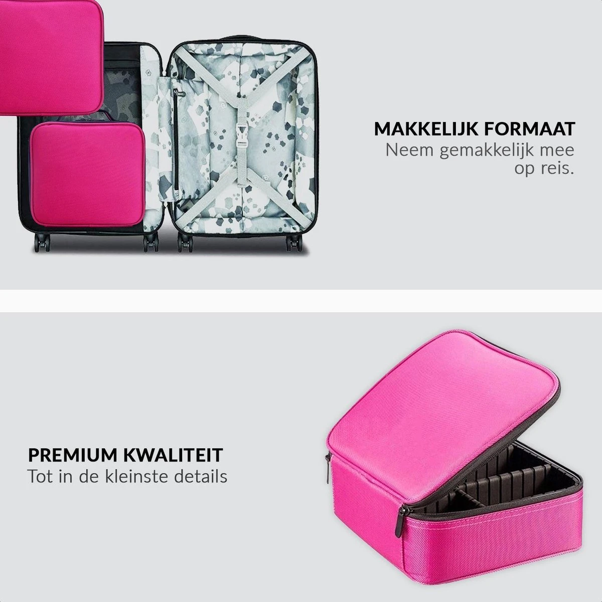 Cosmetica Koffer - Make-up Koffer Met Verstelbare Vakken - Visagie En Nagelstyliste Beauty Koffer - 26x23x9CM - Roze 7 Cosmetica Koffer - Make-up Koffer Met Verstelbare Vakken - Visagie En Nagelstyliste Beauty Koffer - 26x23x9CM - Roze - Afbeelding 7