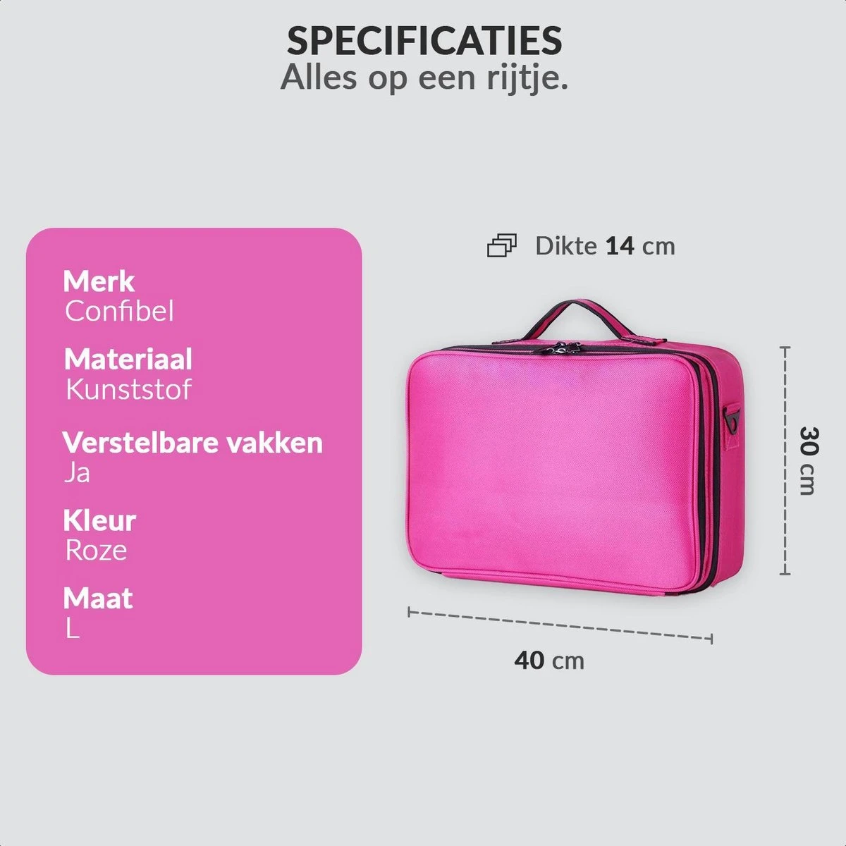 Cosmetica Koffer - Make-up Koffer Met Verstelbare Vakken - Visagie En Nagelstyliste Beauty Koffer - 40x30x14CM - Roze 6 Cosmetica Koffer - Make-up Koffer Met Verstelbare Vakken - Visagie En Nagelstyliste Beauty Koffer - 40x30x14CM - Roze - Afbeelding 6