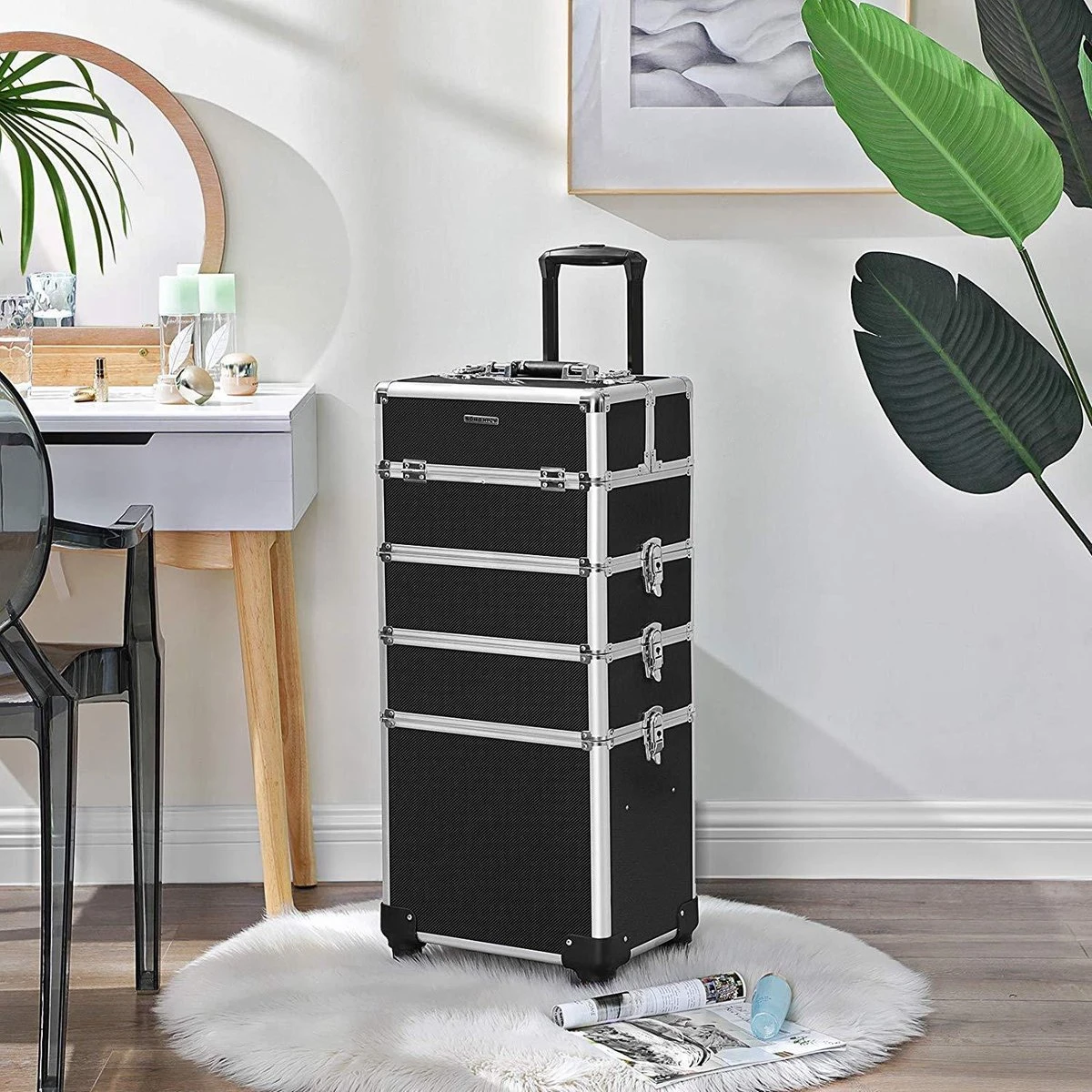 XXL PRO Visagie Beauty Case Koffer Trolley - Nagelkoffer Op Wielen Voor Makeup Of Cosmetica - Grote Uitklapbare Opbergsysteem Nagel Styliste Kapster - Zwart 4 XXL PRO Visagie Beauty Case Koffer Trolley - Nagelkoffer Op Wielen Voor Makeup Of Cosmetica - Grote Uitklapbare Opbergsysteem Nagel Styliste Kapster - Zwart - Afbeelding 4